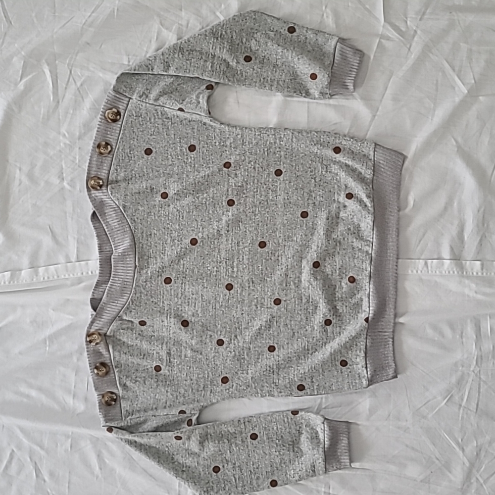 Gray Sweater With brown camel color polka dots day to day by blu pepper medium